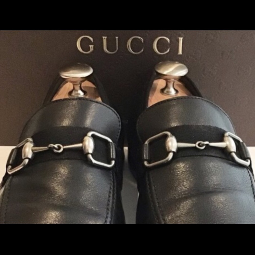 GUCCI Men's Luxe Black Loafers w/ Silver Horse-bit